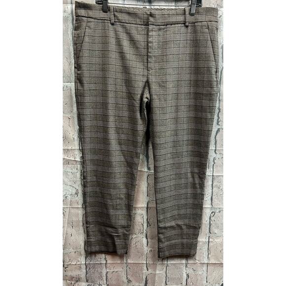 ZARA HERRING CHECK Women Brown Dress Trousers Pants Size 14 Polyester Blend - Picture 1 of 7
